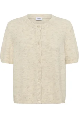 Saint Tropez Strik, Dame, , M, Uld, Kortærmet Cardigan Creme Melange