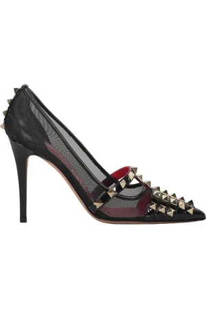 VALENTINO GARAVANI Sko, Dame, Sort, 34 1/2 EU, Læder, Studded Mesh Pointy-Toe Pumps