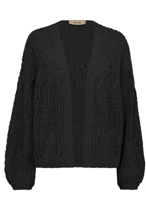 Mos Mosh Strik, Dame, Sort, XS, Bomuld, Sort Strik Cardigan med Pufærmer