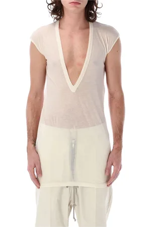 Rick Owens Top, Herre, , S, Bomuld, Natural T-shirt med dyb V-udskæring