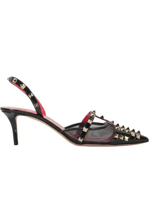VALENTINO GARAVANI Sko, Dame, Sort, 36 1/2 EU, Læder, Studded Mesh Slingback Pumps