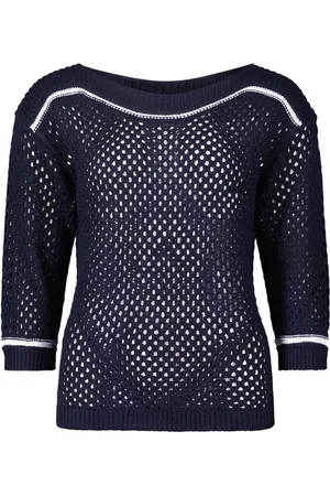 Betty Barclay Strik, Dame, Blå, 4XL, Uld, Løs Striktrøje med Søm Detaljer