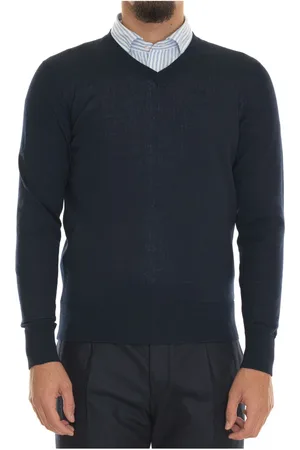 hindustrie Strik, Herre, Blå, 2XL, Uld, Merino Uld V-hals Pullover