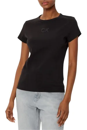 Calvin Klein Top, Dame, Sort, XL, Satin, Satin Slim T-Shirt Elegant Moderne