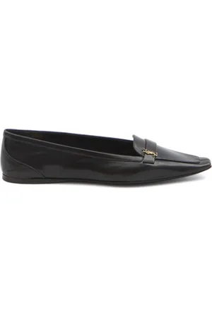 Saint Laurent Sko, Dame, Sort, 38 1/2 EU, Læder, Sorte flade sko med remdetaljer