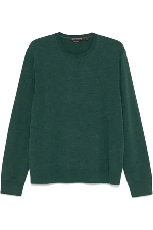 Michael Kors Strik, Herre, Grøn, L, Uld, Merino Crew Broderet Sweater