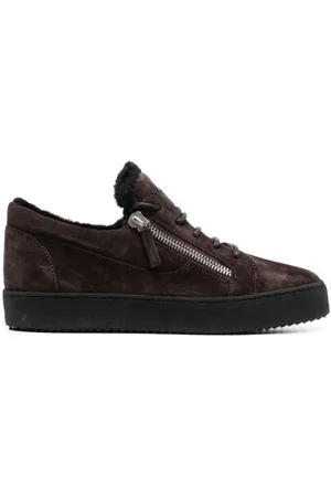 Giuseppe Zanotti Sko, Herre, Brun, 44 1/2 EU, Uld, Elegante Brune Lukkede Flade Sneakers
