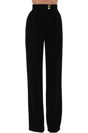 Elisabetta Franchi Bukser, Dame, Sort, XS, Polyester, Flydende Crêpe Bukser med Gyldne Knapper