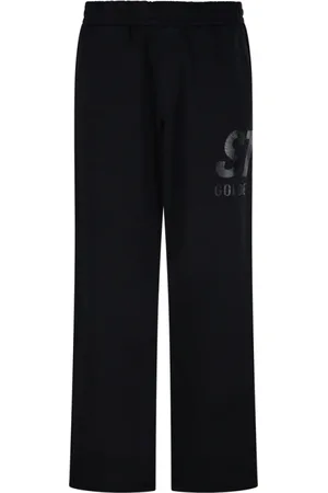 Golden Goose Bukser, Herre, Sort, S, Bomuld, Sort joggingbuks med logo print og bred pasform