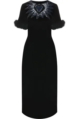 Fendi Kjole, Dame, Sort, XS, Uld, Sort Velvet Midi Kjole med Pelskant