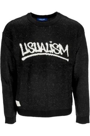 Usual Strik, Herre, Sort, XL, Uld, Sort Crewneck Sweater med Broderet Logo
