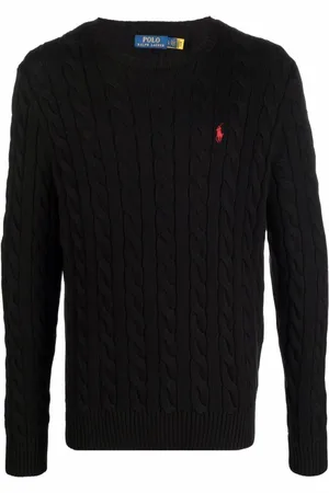 Ralph Lauren Strik, Herre, Sort, 2XL, Bomuld, Sort Broderet Sweater med Polo Pony