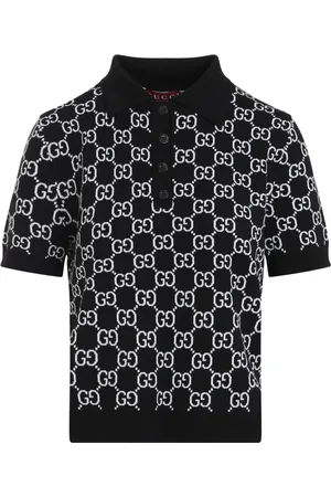 Gucci Top, Dame, Sort, M, Uld, Reversibel GG Wool Jacquard Polo Shirt