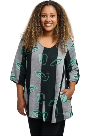 Pont Neuf Bluser & Skjorter, Dame, Flerfarvet, S, Bomuld, Stribet A-Formet Bluse med Farverigt Print