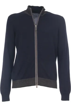 Gran Sasso Strik, Herre, Blå, 2XL, Uld, Ribbet uld cardigan med dobbelt lynlås