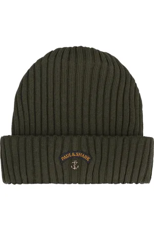 Paul & Shark Tilbehør, Herre, Grøn, ONE SIZE, Uld, Ribbet uld hue med frontlogo