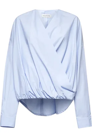 DRIES VAN NOTEN Bluser & Skjorter, Dame, Blå, S, Bomuld, Blå V-hals Wrap Skjorte