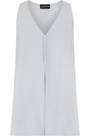 Emporio Armani Top, Dame, Blå, 2XS, V-hals Ærmeløs Skjorte med Frontsplit