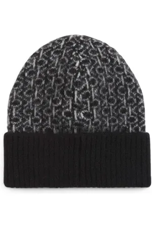 Calvin Klein Tilbehør, Dame, Sort, ONE SIZE, Uld, Monogram Fold Turn Up Beanie
