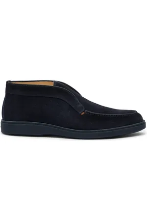 santoni Sko, Herre, Blå, 45 EU, Læder, Slip-On Ankelstøvler med Rund Tå