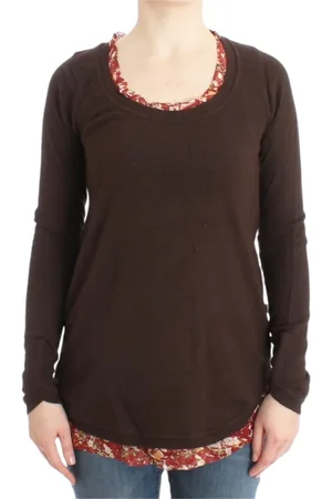 Roberto Cavalli Strik, Dame, Brun, XS, Nylon, Luksuriøs Brun Silke Applikations Sweater