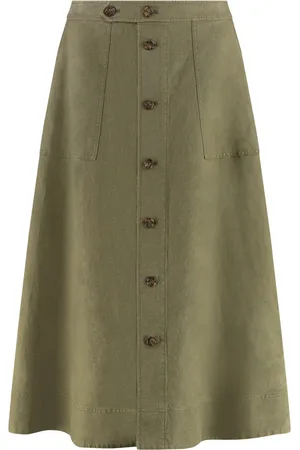 Ralph Lauren Nederdel, Dame, Grøn, XS, Hamp, Knap Front A-Line Hamp Nederdel