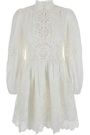 ZIMMERMANN Kjole, Dame, Hvid, M, Hvid Broderie Anglaise Mini Kjole
