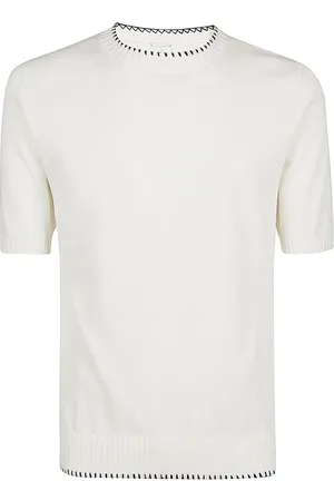 ELEVENTY Strik, Herre, Hvid, XL, Bomuld, Bomuld og uld rund hals sweater