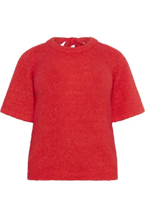 Kaffe Strik, Dame, Rød, S, Uld, Sløjfe Pullover Strik Hibiscus