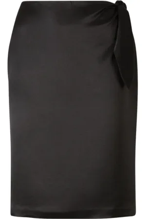 Saint Laurent Nederdel, Dame, Sort, L, Straight Midi Nederdel med Taljebånd
