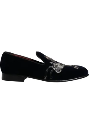 Dolce & Gabbana Sko, Herre, Sort, 41 EU, Uld, Velour Blomst Loafers