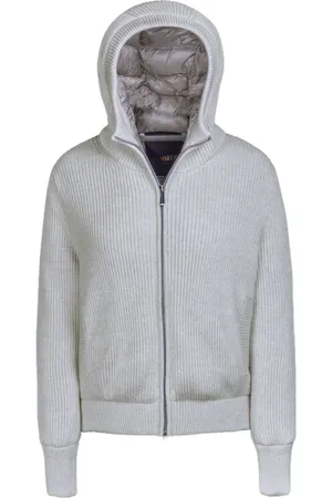MOORER Sweathshirts & Hoodies, Dame, Hvid, XS, Uld, Strikket hættetrøjejakke