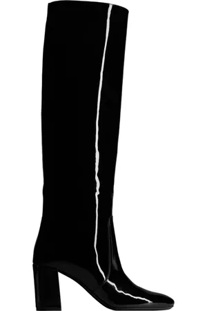 Saint Laurent Sko, Dame, Sort, 37 1/2 EU, Læder, Laklæder Høje Støvler