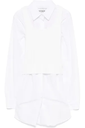 Iceberg Bluser & Skjorter, Dame, Hvid, XL, Hvid Button-Up Skjorte med Lagdelte Detaljer