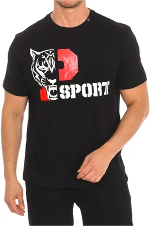 Philipp Plein Top, Herre, Sort, M, Bomuld, Kortærmet T-shirt med Brand Print