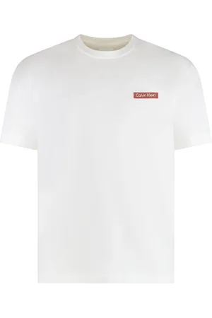 Calvin Klein Top, Herre, Hvid, M, Bomuld, Bomuld T-shirt med Bagtryk