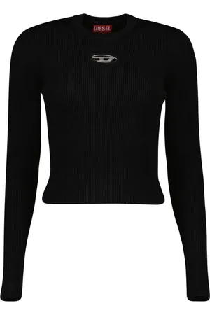 Diesel Top, Dame, Sort, L, Ribbet Viskosebluse med Aftagelige Ærmer