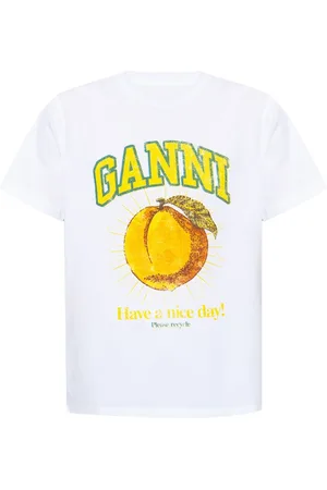 Ganni Top, Dame, Hvid, M, Bomuld, Trykt T-shirt