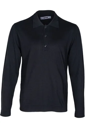 Mauro Grifoni Strik, Herre, Sort, M, Bomuld, Herre Polo Shirt Bomuld Cashmere Langærmet