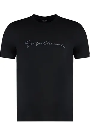 Giorgio Armani Top, Herre, Sort, 2XL, Ribbet crew-neck T-shirt