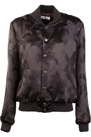 Saint Laurent Jakke, Herre, Sort, M, Bomuld, Sort Bomberjakke med Palmetryk