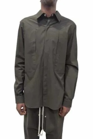 Rick Owens Skjorte, Herre, Grøn, 2XL, Bomuld, Grøn Poplin Skjorte