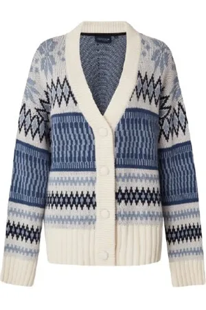 Lexington Strik, Dame, Blå, M, Bomuld, Skandinavisk inspireret jacquardstrikket cardigan