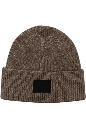 Calvin Klein Tilbehør, Herre, Brun, ONE SIZE, Uld, Gummibelagt hue med opsmøg design