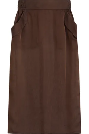 Saint Laurent Nederdel, Dame, Brun, M, Silke Midi Nederdel