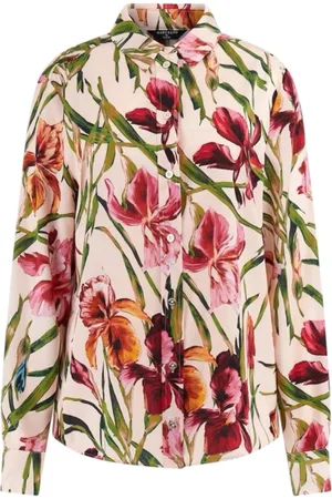Guess Bluser & Skjorter, Dame, Flerfarvet, XL, Polyester, Blomstret lyserød langærmet skjorte