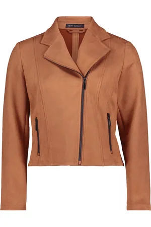 Betty Barclay Jakke, Dame, Brun, 4XL, Uld, Stilfuld design lynlås bikerjakke
