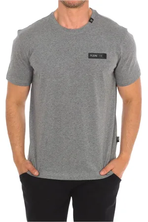 Philipp Plein Top, Herre, Grå, XL, Bomuld, Kortærmet T-shirt med Brand Print