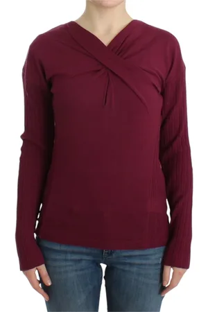 Roberto Cavalli Strik, Dame, Rød, L, Uld, Elegant lilla nøglehuls uldsweater