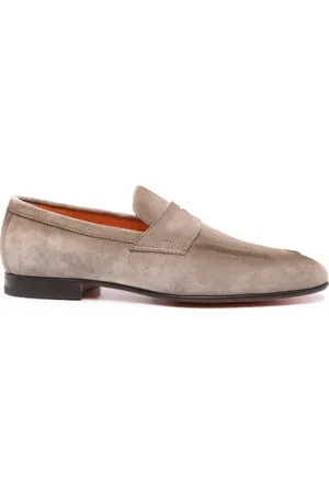 santoni Sko, Herre, , 43 1/2 EU, Suede, Suede Slip-On Loafers med Mandelformet Tå